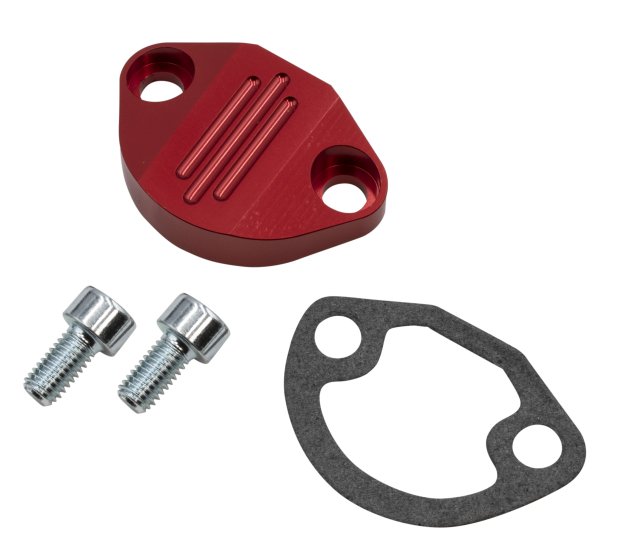 BILLET FUEL PUMP BLOCK OFF RED - Click Image to Close